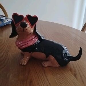 Chic Canine Ceramic Figurine with Heart Sunglasses